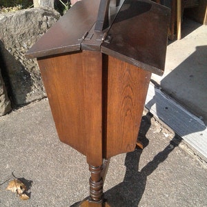 Antique Maple Sewing or Magazine Holder Rack Stand with Lids and Handle 1930s Era image 7