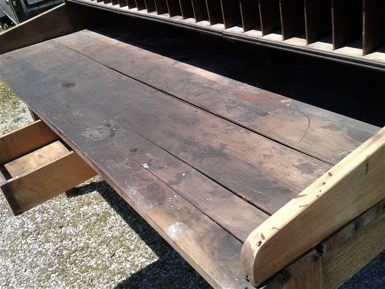 Antique Industrial Oak Post Office Mail Sorting Desk w Top Etsy