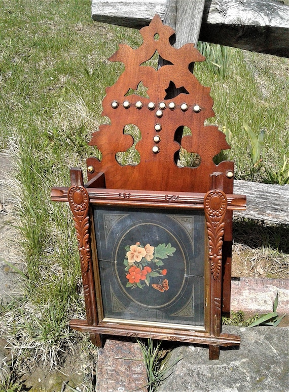 Antique Victorian Folk Art Wall Hanging Magazine Rack W Etsy