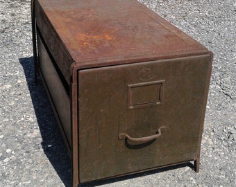 Antique Single Stack Steel Industrial Metal File Cabinet Yawman and Erbe Y & E Army Green 1940s