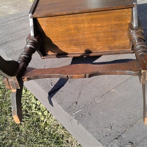 Antique Maple Sewing or Magazine Holder Rack Stand with Lids and Handle 1930s Era image 10