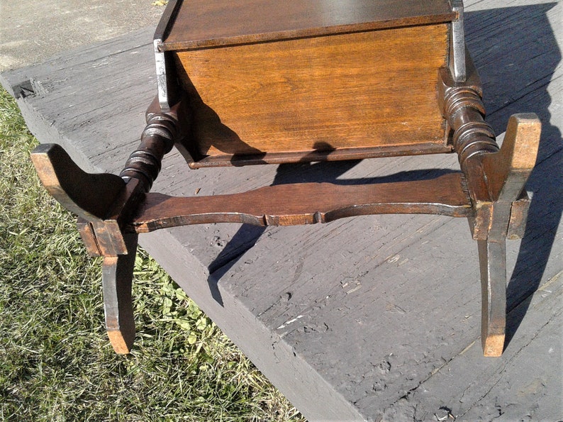 Antique Maple Sewing or Magazine Holder Rack Stand with Lids and Handle 1930s Era image 10