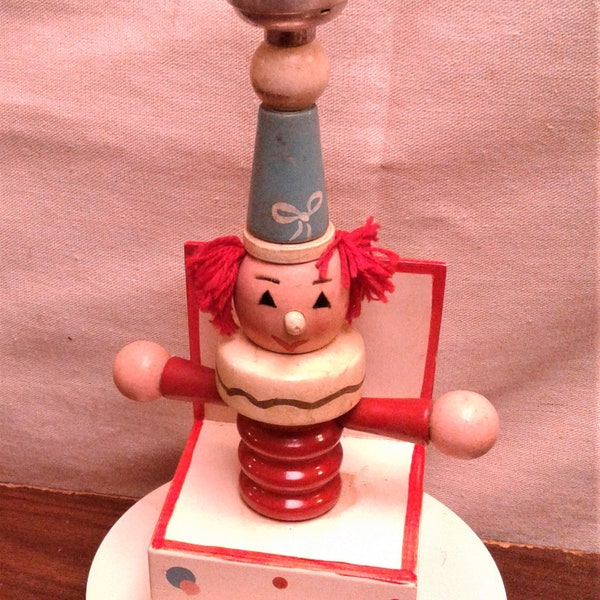 Vintage Wooden Jack In The Box Clown Nursery Lamp Nursery Plastics Inc.