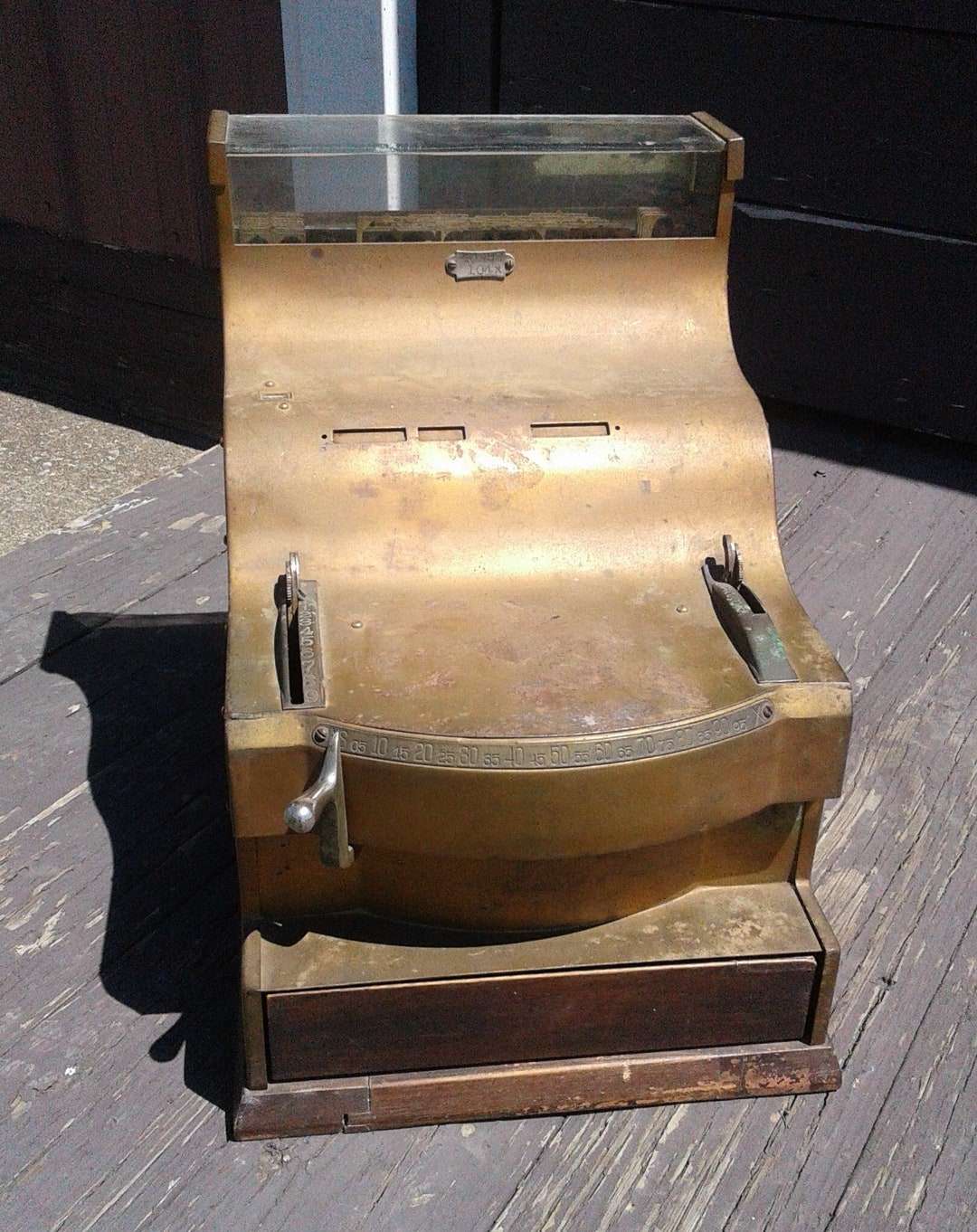 Antique Steel Cheese Cutter Cash Register Old Gold Paint W Mahogany ...