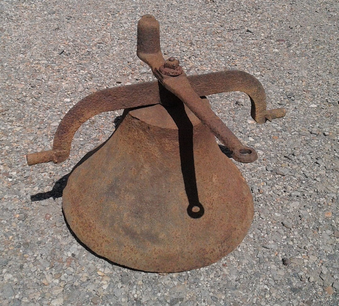 Antique Cast Iron School Bell W Clapper Plus Rope Arm 1890s Country ...