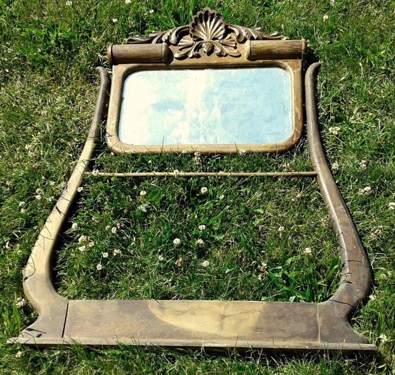 Hotel Wash Stand Mirror W Beveled And Towel Bar Oak Circa 1920 Antique