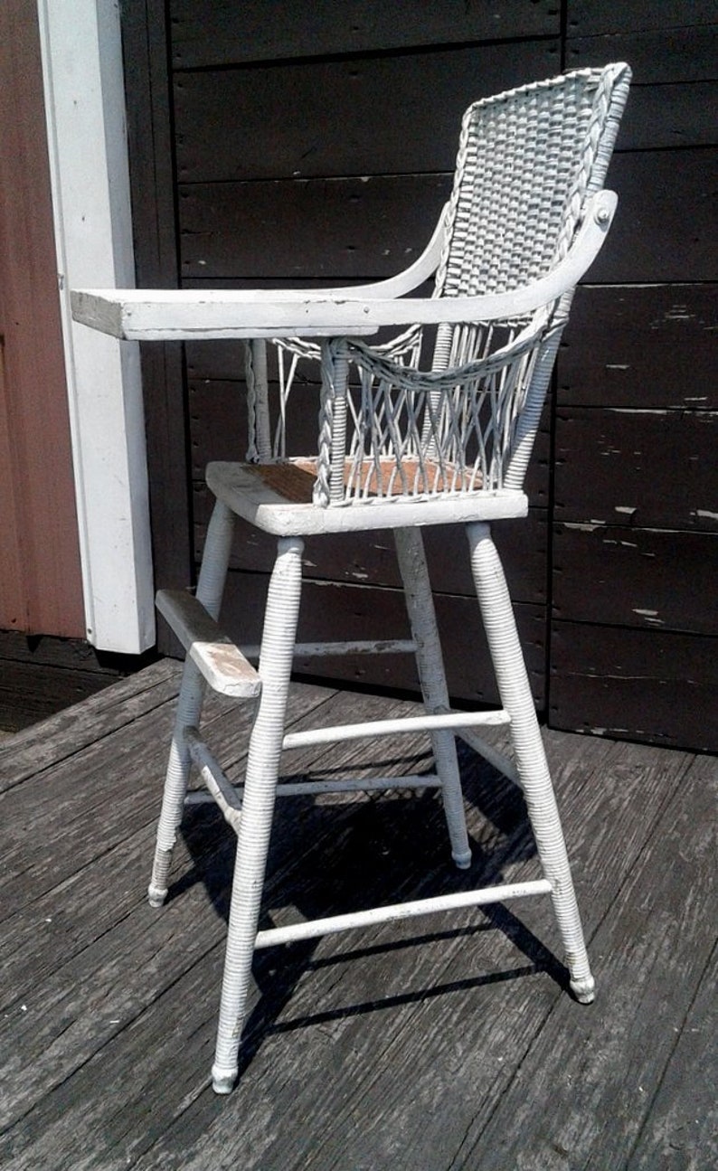 Antique White Wicker High Chair with Fold Up Tray 1900 Era Etsy