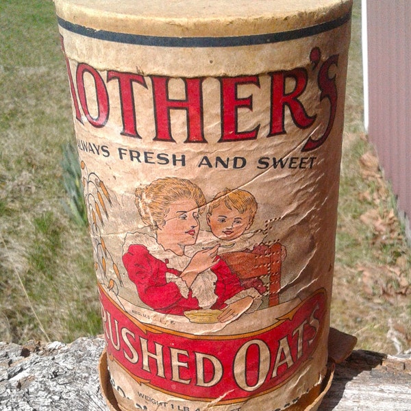 Antique Mother's Crushed Oats Quaker Oats Company Cardboard Container