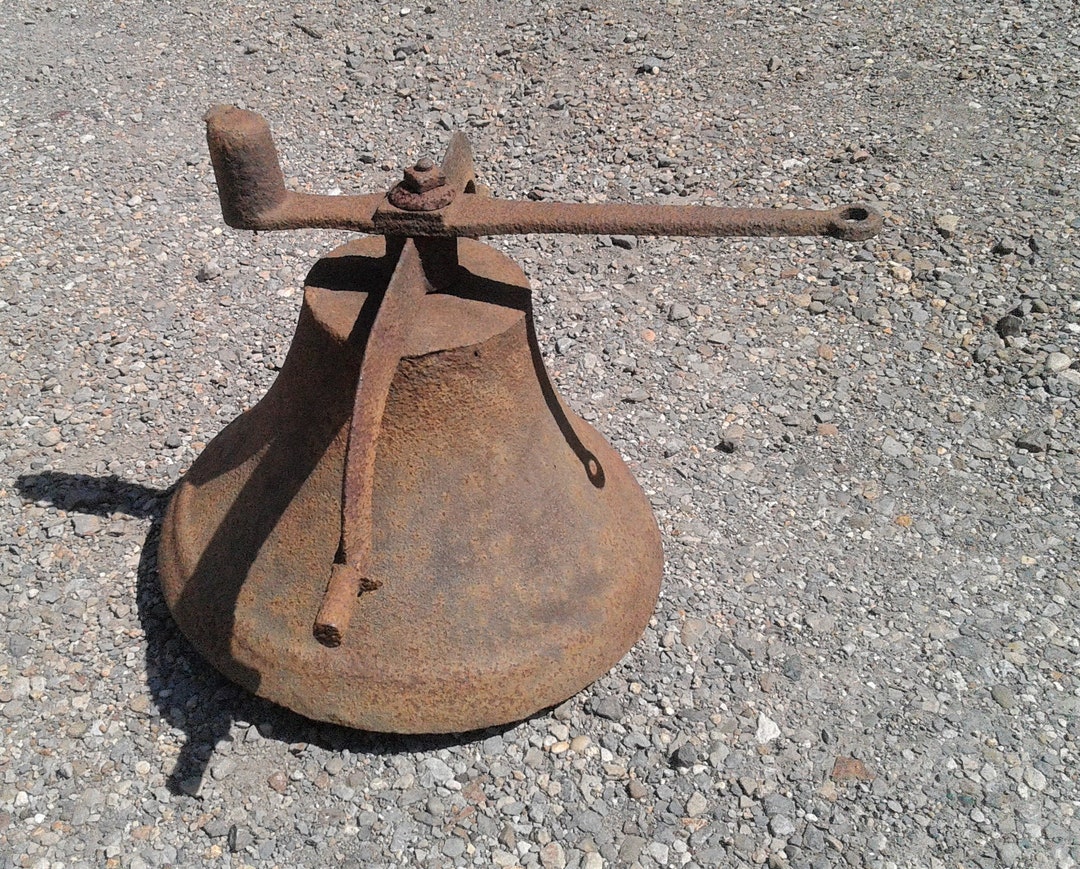 Antique Cast Iron School Bell W Clapper Plus Rope Arm 1890s Country ...