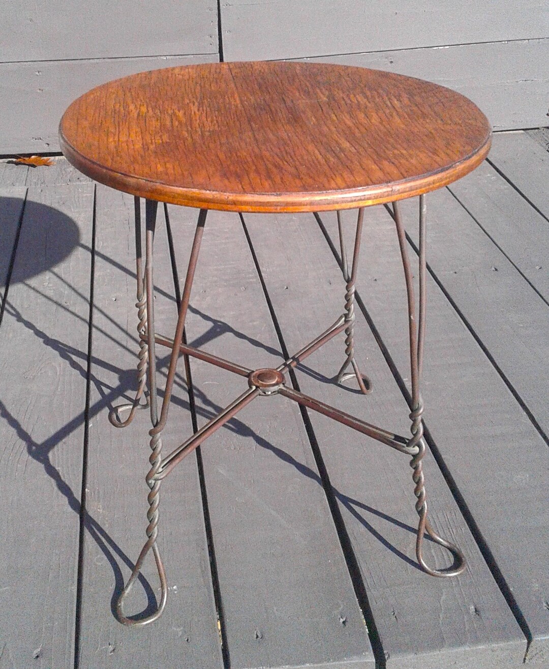 Antique Childs Ice Cream Parlor Table W Oak Top and Wire Legs Etsy