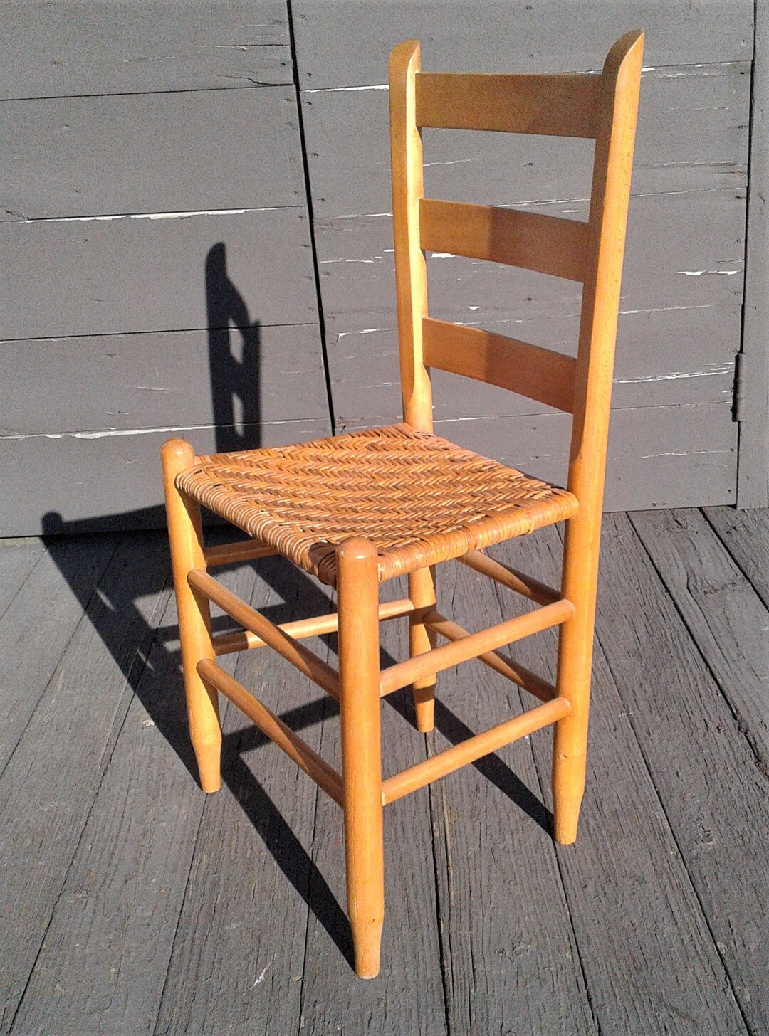 Antique Ladder Back Maple Chair With Woven Herringbone Seat Etsy