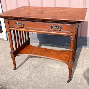 Antique Oak Eastlake Victorian Library Table Desk 1890s