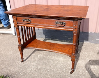 Antique Oak Eastlake Victorian Library Table Desk 1890s