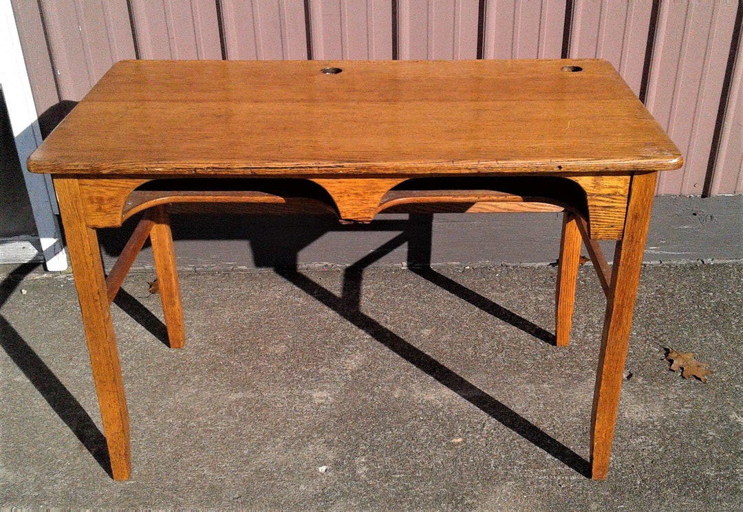 Antique Oak Double School Desk Table Hlien Southwest Concord Desk Co