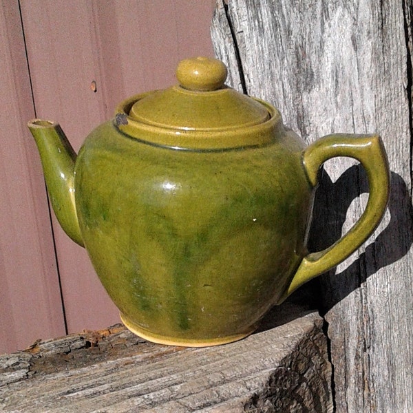 Antique Mottled Green Glaze Stoneware Tea Pot