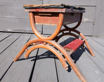 Antique Bent Wood Ball and Stick Foot Stool or Bench with Lift Lid 1890s