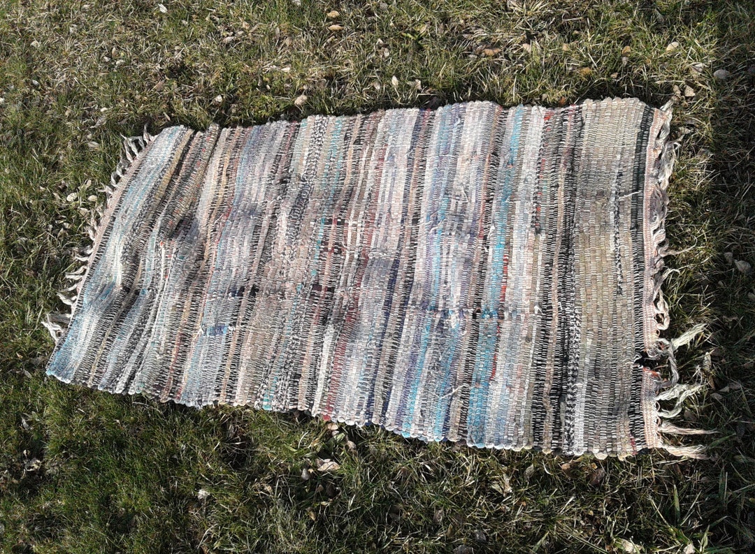 Light Blue Rag Rug Vintage Folk Art Hand Crafted Woven Blue Rag Rug - Etsy