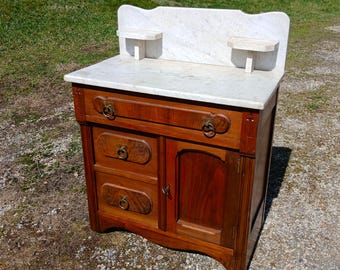 Antique Victorian Walnut Marble Top Wash Stand Eastlake