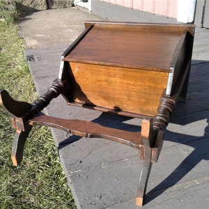 Antique Maple Sewing or Magazine Holder Rack Stand with Lids and Handle 1930s Era image 8