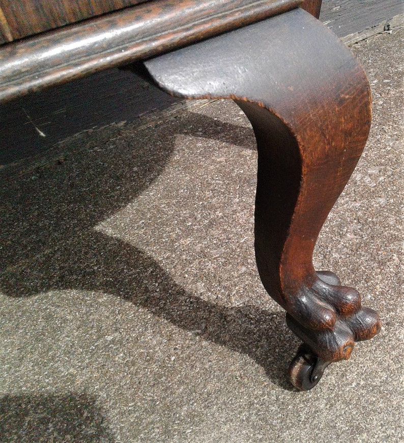 Antique Quarter Sawn Oak China W Leaded Glass and Claw Etsy