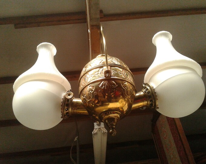 Antique Angle Lamp Co. NY Brass Two Arm Hanging Oil Kerosene Lamp Etsy