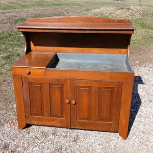 Antique High Back Dry Sink Poplar Wood with Zinc Lined Well 1860s Era
