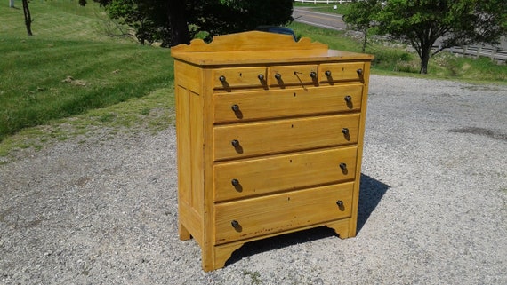 Antique Chest Of Drawers Dresser Grain Painted Yellow Cherry Etsy