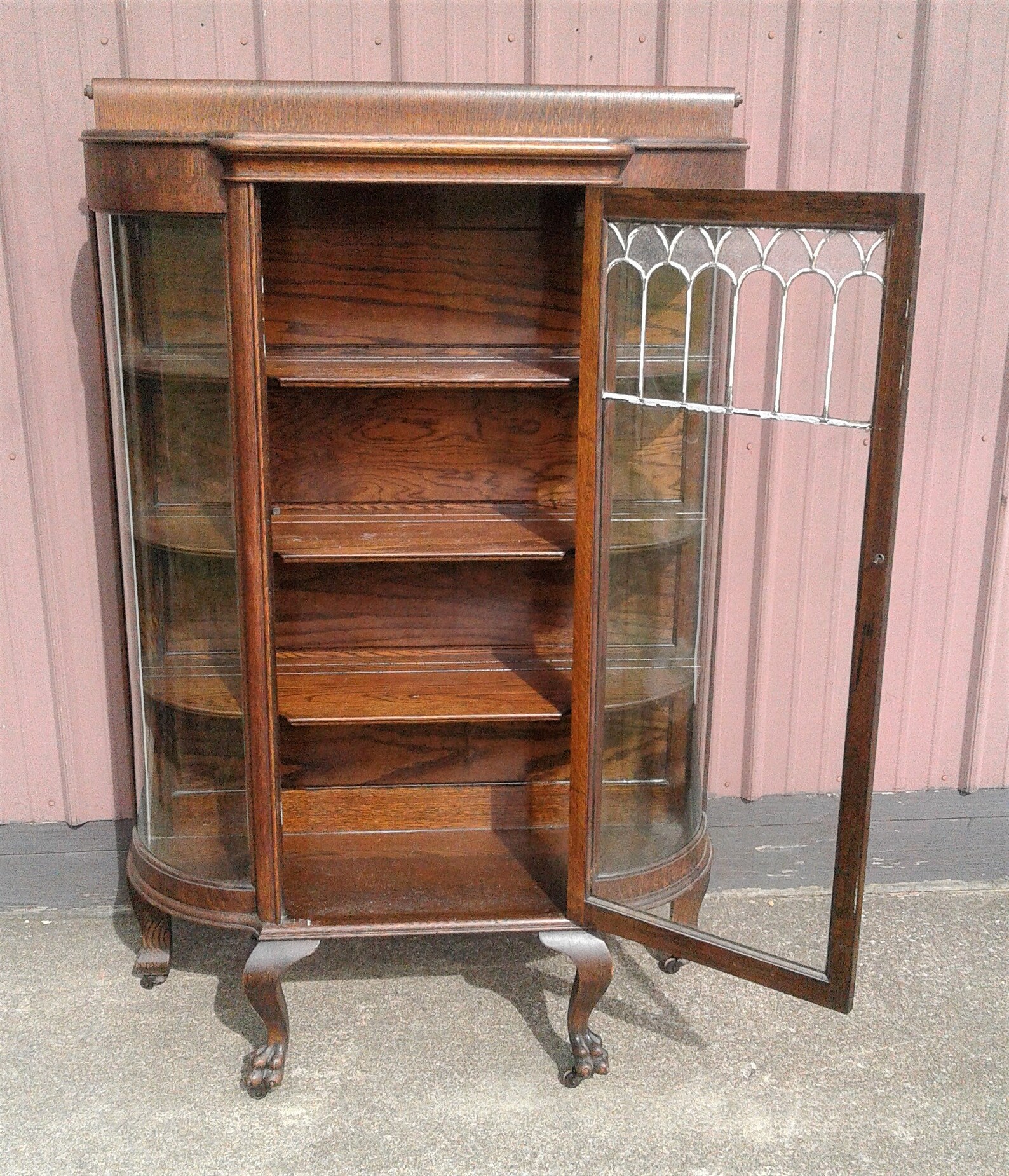 Antique Quarter Sawn Oak China W Leaded Glass and Claw Etsy