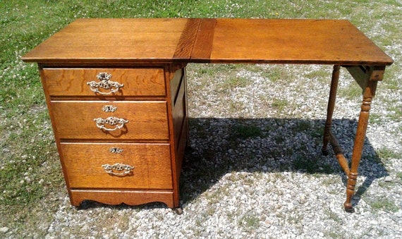Antique Tiger Oak Sewing Cabinet Desk With Swing Up Side Work Etsy