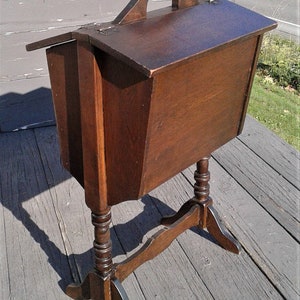 Antique Maple Sewing or Magazine Holder Rack Stand with Lids and Handle 1930s Era image 1