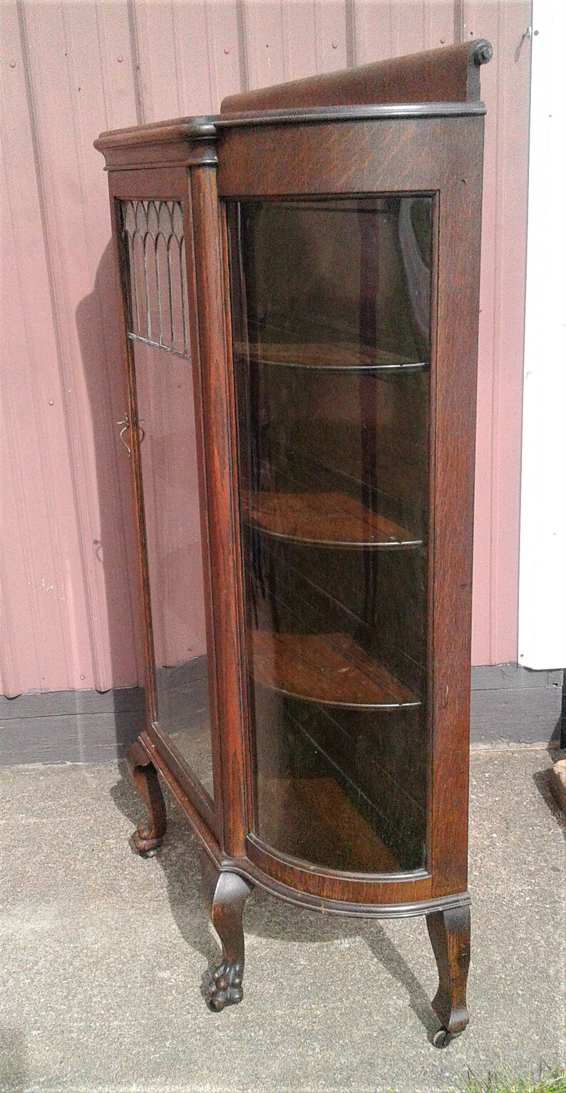 Antique Quarter Sawn Oak China W Leaded Glass and Claw Etsy