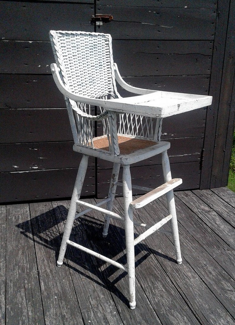 Antique White Wicker High Chair with Fold Up Tray 1900 Era Etsy