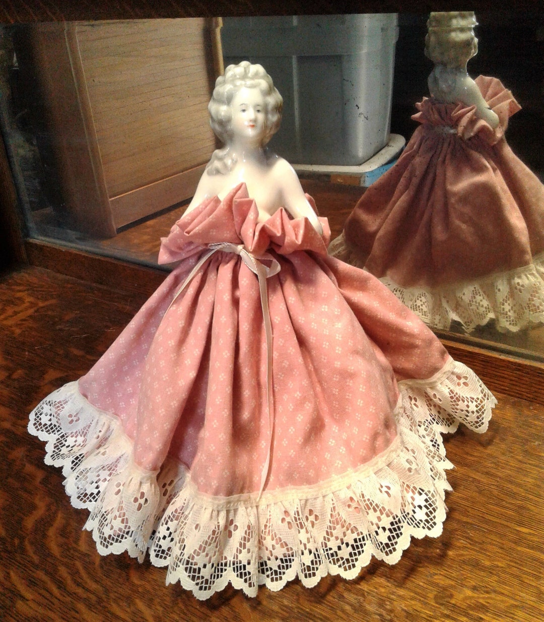 Antique Porcelain Figural Half Lady Night Light Table Lamp Shade Skirt ...