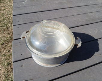 Vtg Guardian Service Aluminum Cookware Round Dutch Oven Roaster Pot w Glass Lid