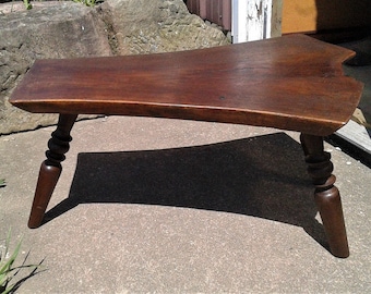 Antique Primitive Solid Walnut Live Edge Plank Bench 1900s Era