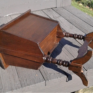 Antique Maple Sewing or Magazine Holder Rack Stand with Lids and Handle 1930s Era image 9