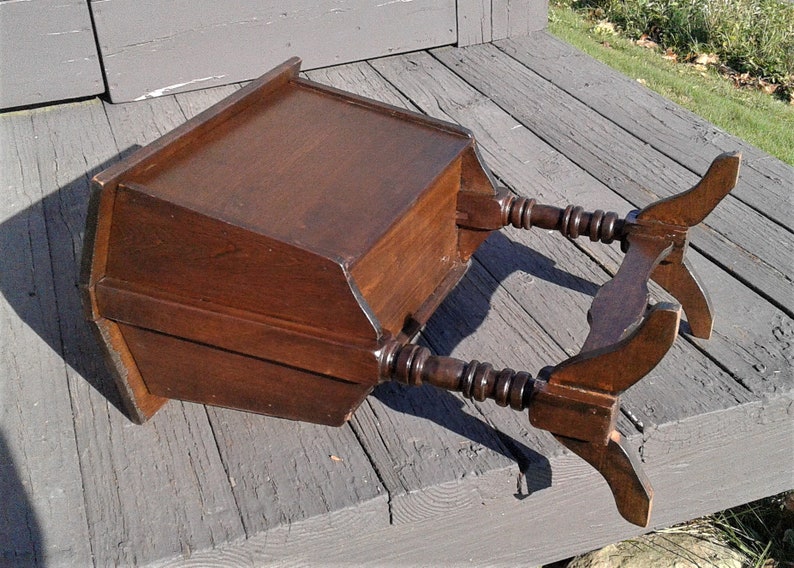 Antique Maple Sewing or Magazine Holder Rack Stand with Lids and Handle 1930s Era image 9