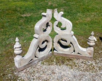 Large Pair of Antique Victorian Architectural Salvage Wooden Corbels 1870s Lot 3