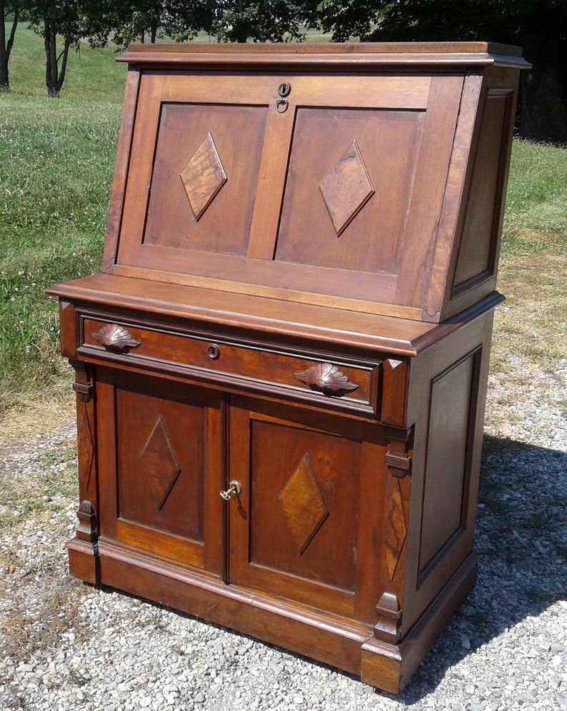 Victorian Ladies Drop Front Desk Walnut 1880 Era Antique Etsy
