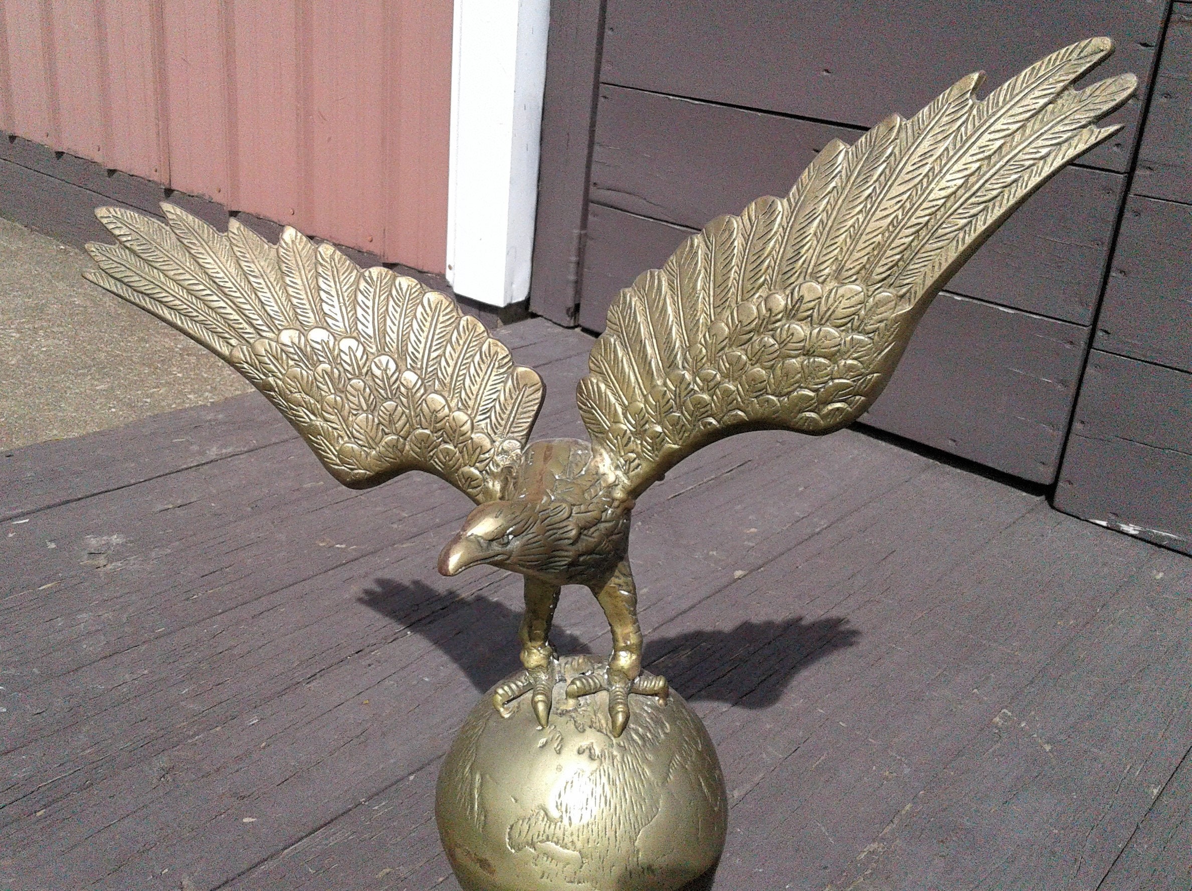 Vintage Brass Spread Wing Eagle On World Globe Sculpture Etsy