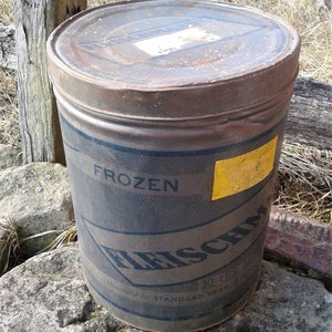 Vintage Fleischmann&#39;s Margarine Shipping Tin 30 lbs Size Can Standard Brands