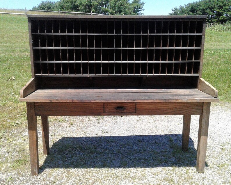 Antique Industrial Oak Post Office Mail Sorting Desk w Top Etsy