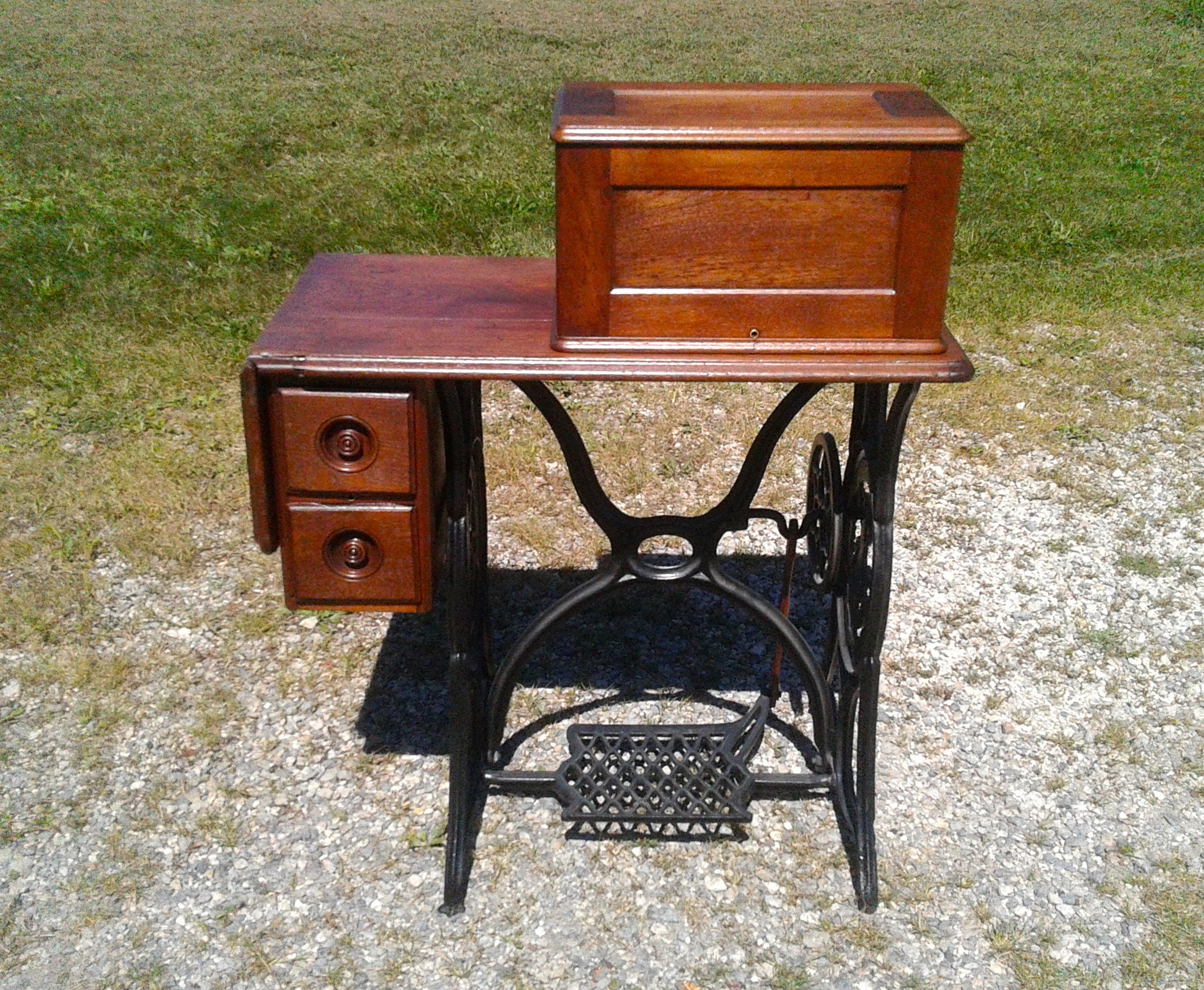Antique English Walnut Sewing Machine Cabinet or Machinist Console