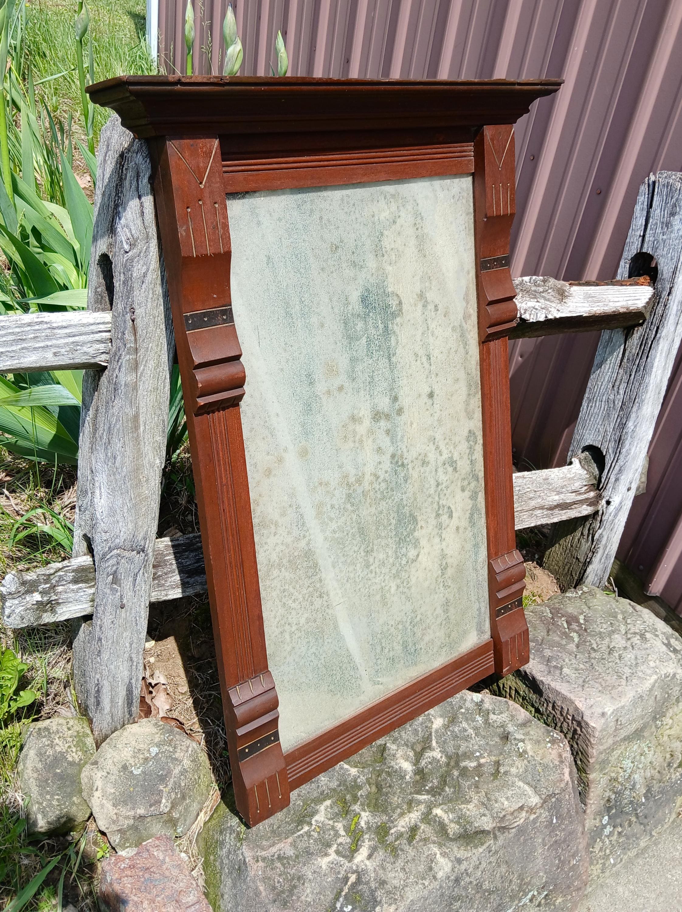 Antique Victorian or Eastlake Walnut Hanging Wall Mirror 1870s