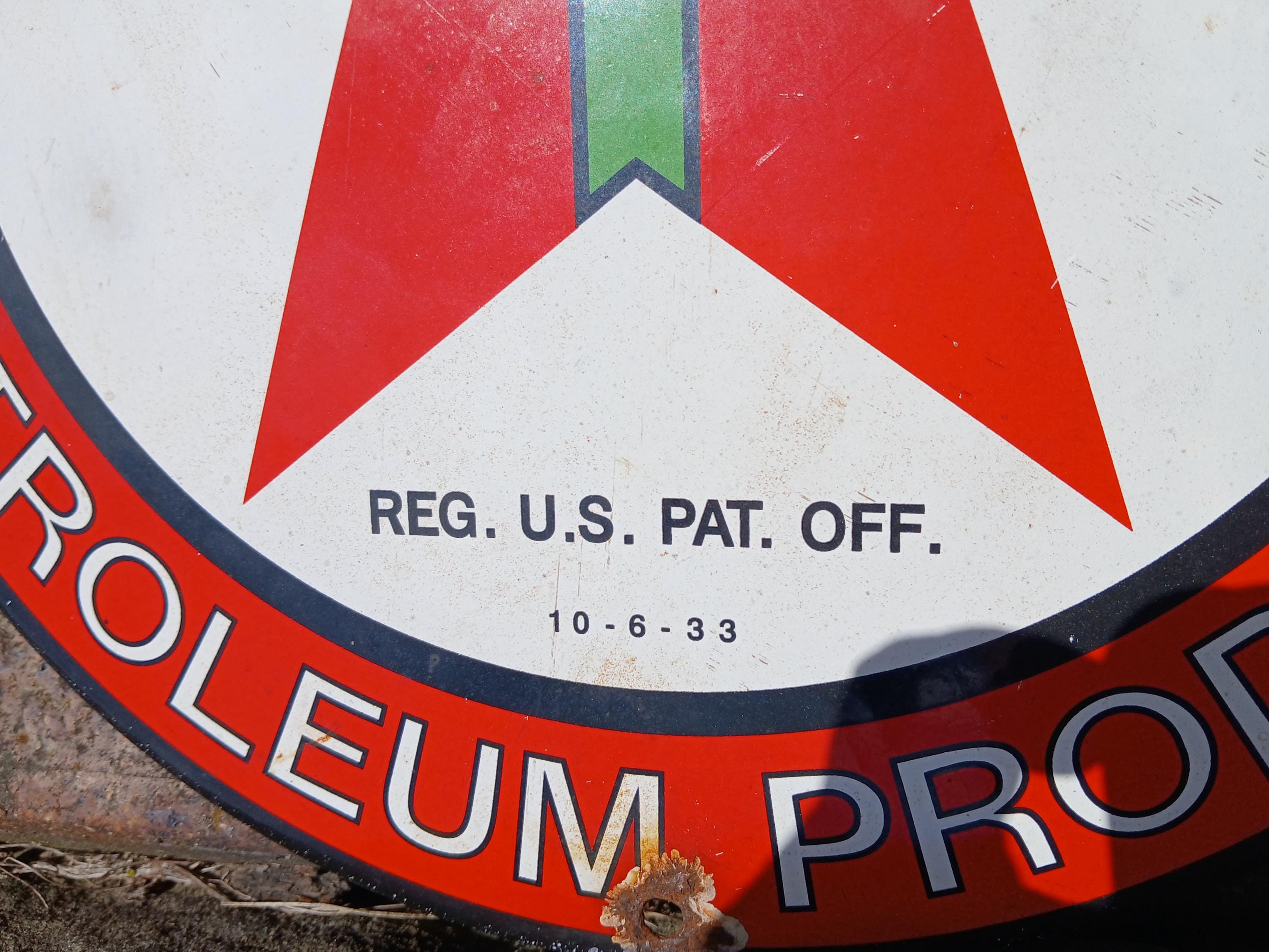 Antique Texaco Texas Porcelain Round Gas Pump Plate Sign 10 6 1933 the ...