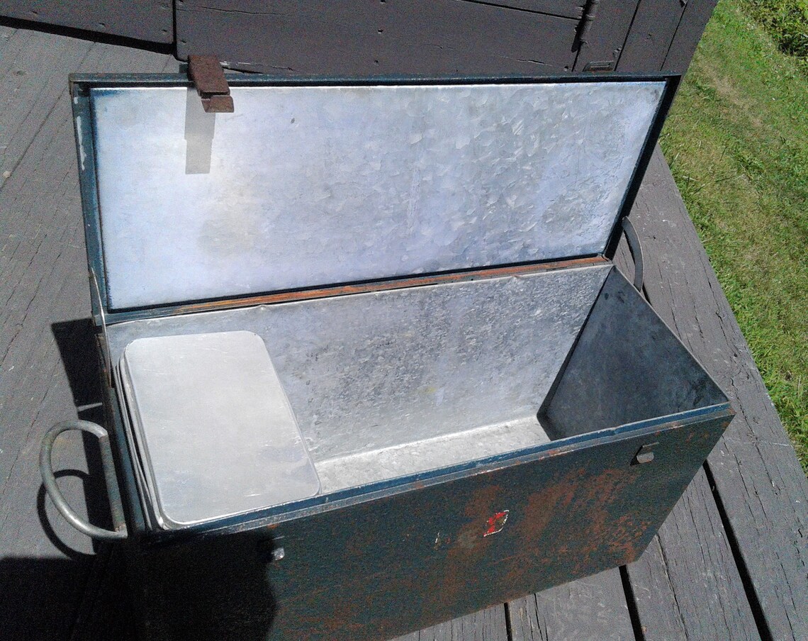 Antique Metal Ice Chest Cooler Box Galvanized Interior Steel Etsy