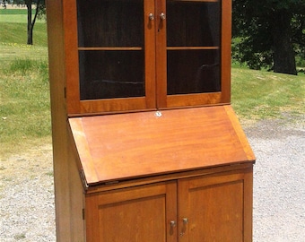 Antique Walnut Drop Front Bookcase Secretary Desk One Piece 1850s Era