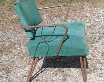 Vintage MCM Tubular Metal Green Upholstered Accent Lounge Chair 1950s