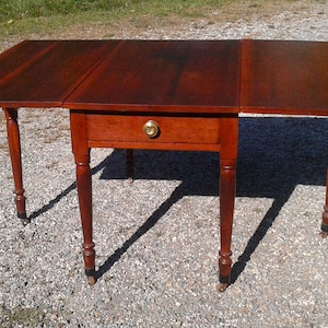 Antique Cherry Gateleg Drop Leaf Table w Drawer Sheraton Style 1850s