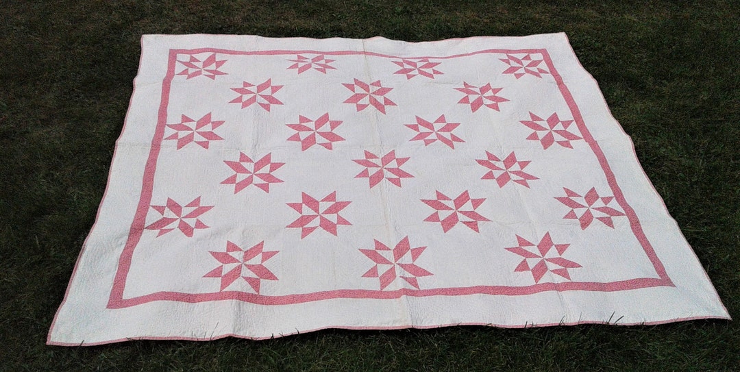 Antique Clays Choice Star Quilt Pink and White 1900s Heavy Etsy